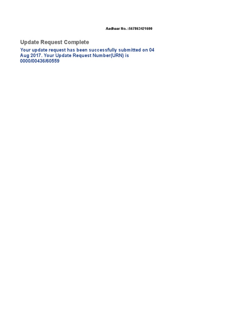 Aadhaar Update Request Confirmation | PDF