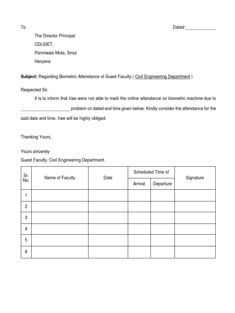 Biometric Attendance Request for Faculty | PDF | Career & Growth