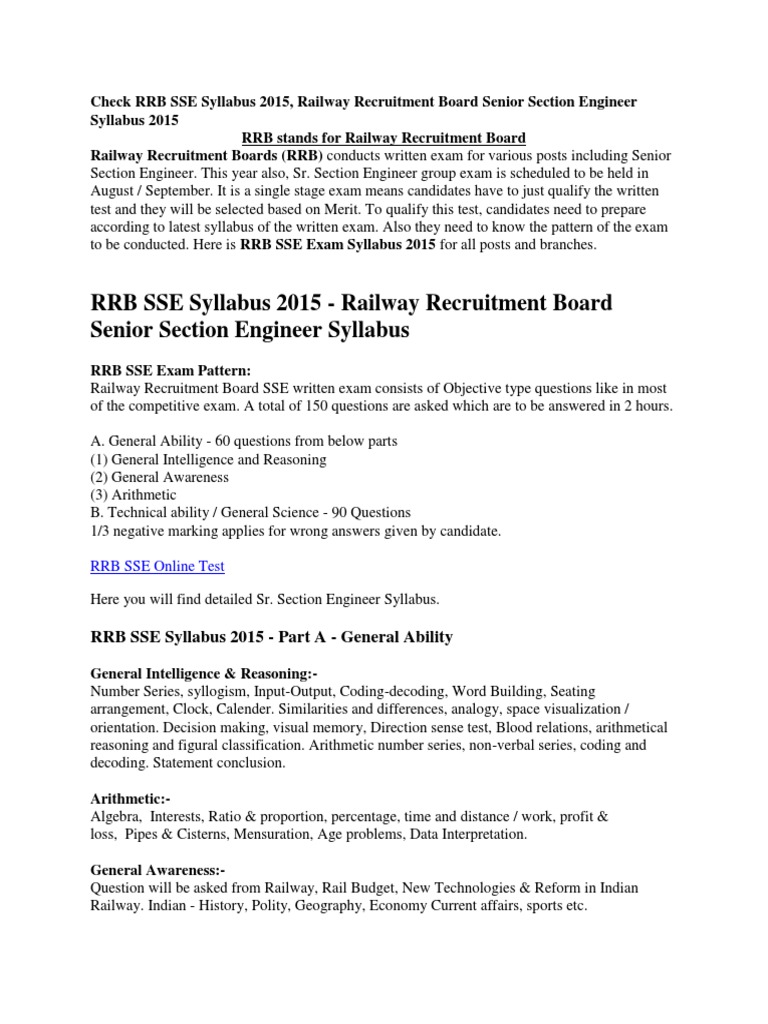 Check RRB SSE Syllabus 2015 | PDF | Engineering | Test (Assessment)