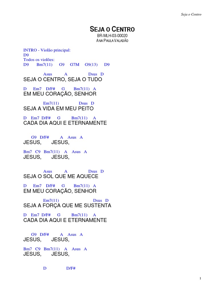 Seja o Centro - Diante Do Trono 6 - Cifra | PDF | Músicos | Lazer