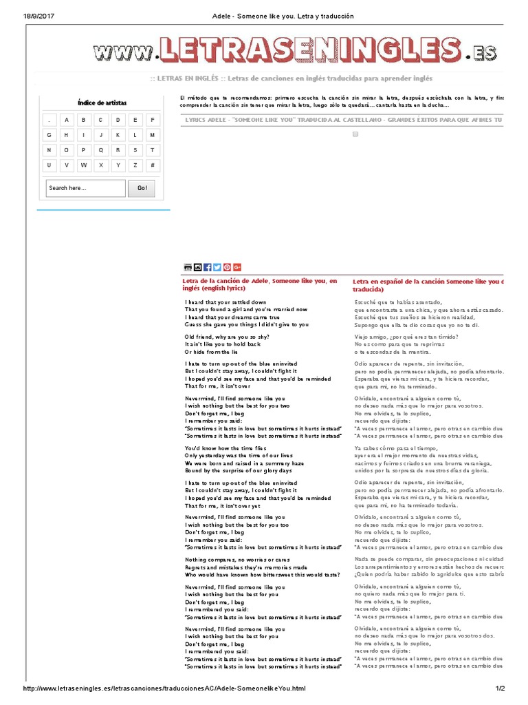 Adele Someone Like You Pdf Cookie Http Traducciones