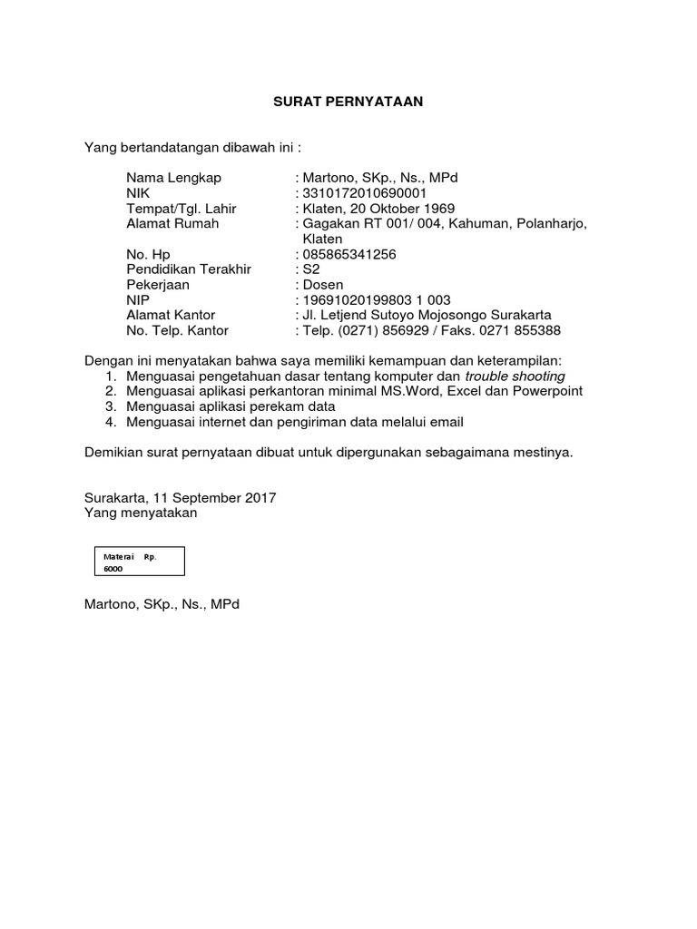 Surat Pernyataan Komputer
