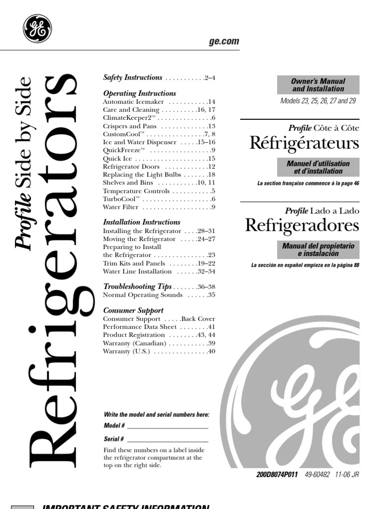GE Profile Owners Manual | PDF | Refrigerator | Ac Power Plugs And Sockets