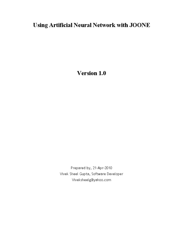 Using JOONE Framework PDF Artificial Neural Network Filename