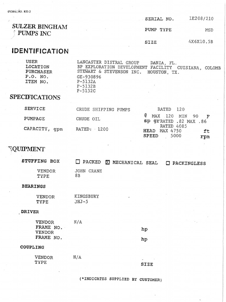 Manual Sulzer Bingham Pumps MSD | PDF