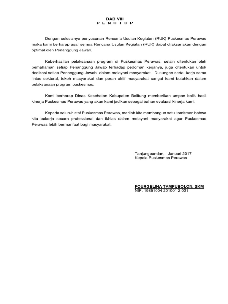 Penutup RUK Puskesmas Perawas 2025 | PDF