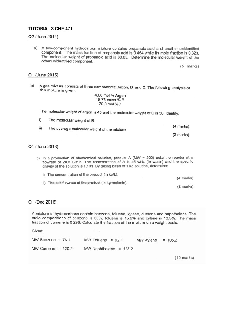 CHE 471 Tutorial 3 Overview | PDF
