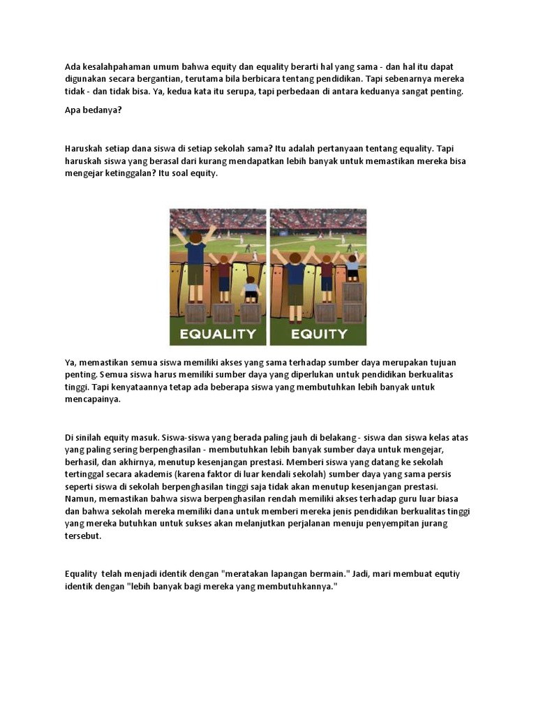 Perbedaan Equality dan Equity dalam Pendidikan | PDF | Ilmu Sosial