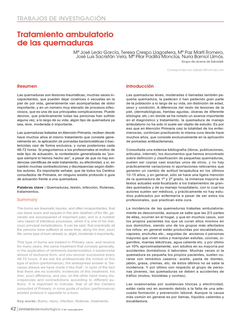Tratamiento de Quemaduras PDF | PDF | Quemar | Herida