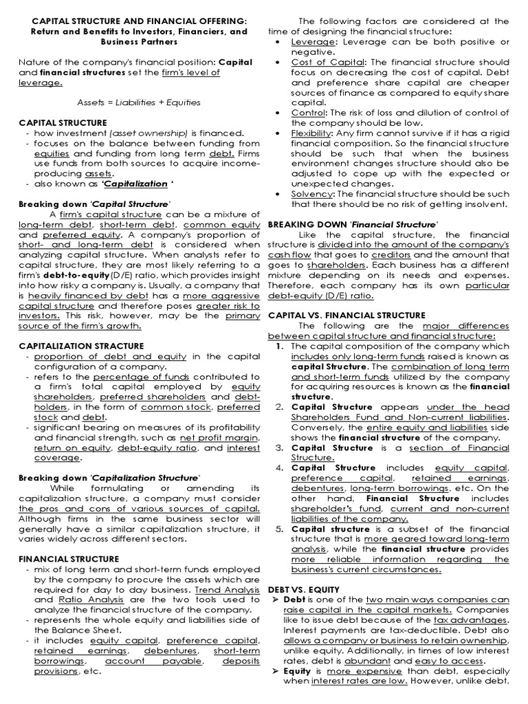 Capital Structure and Financial Offering PDF Capital Structure
