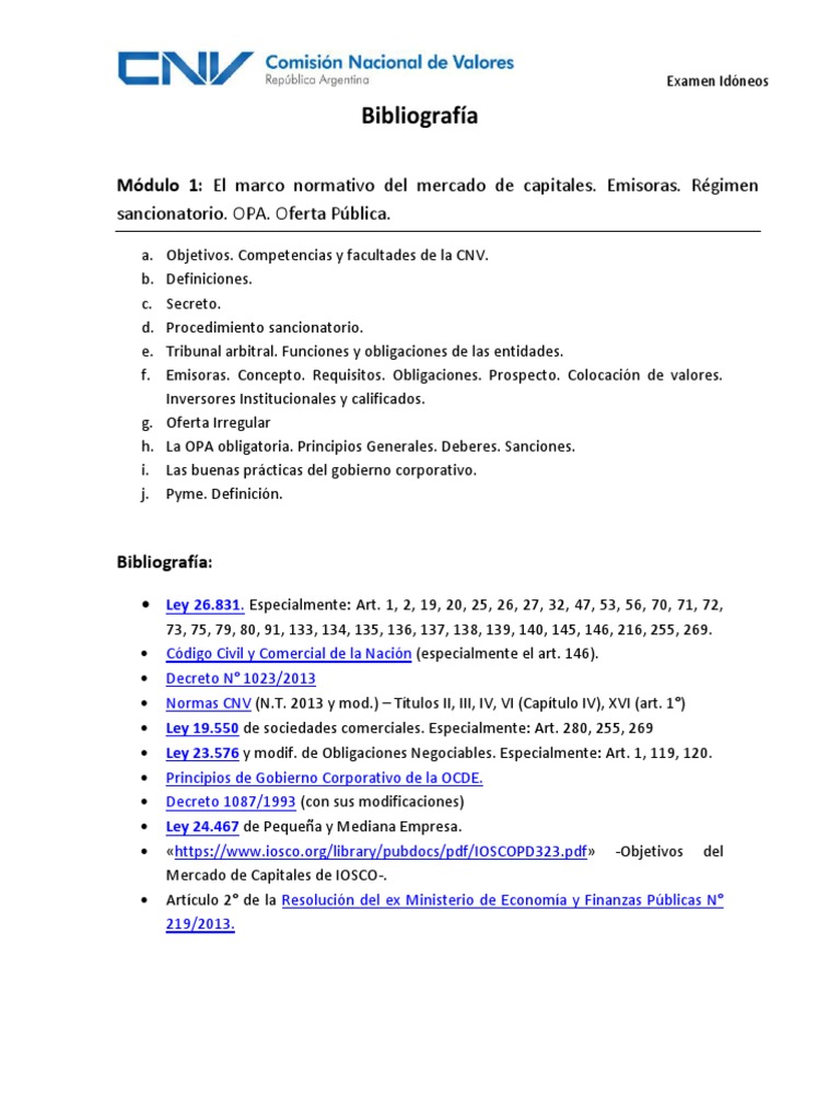 Bibliografia Examen Agente Cnv Opcion Finanzas Contratos Futuros