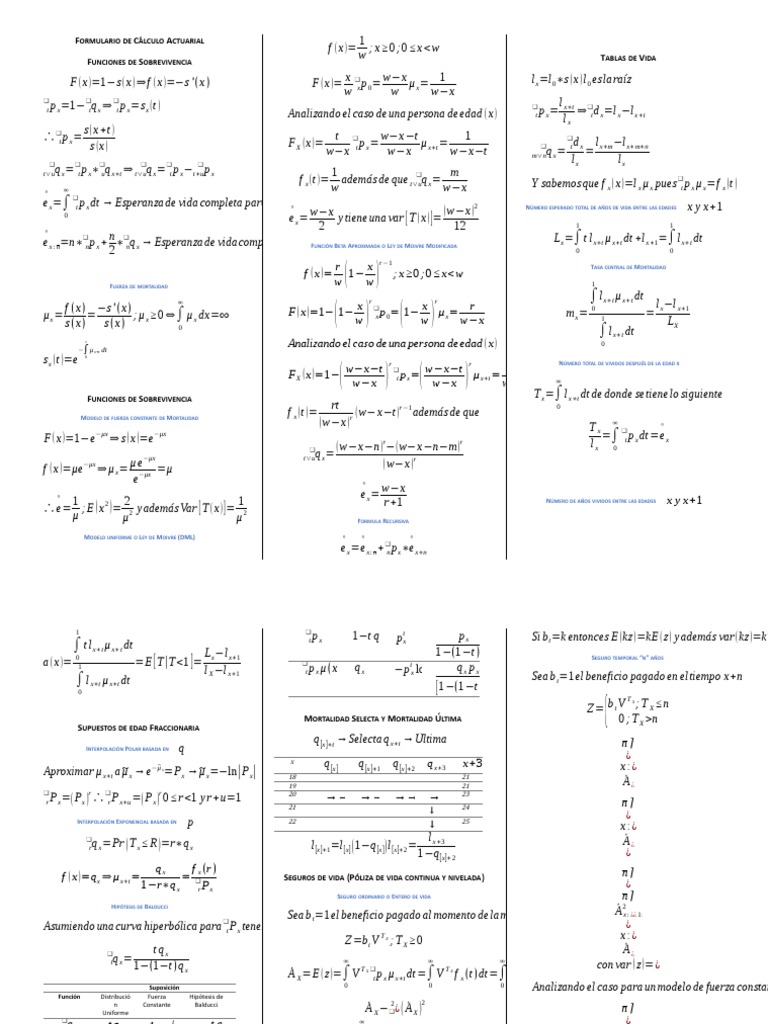 Formulario de Cálculo Actuarial | PDF