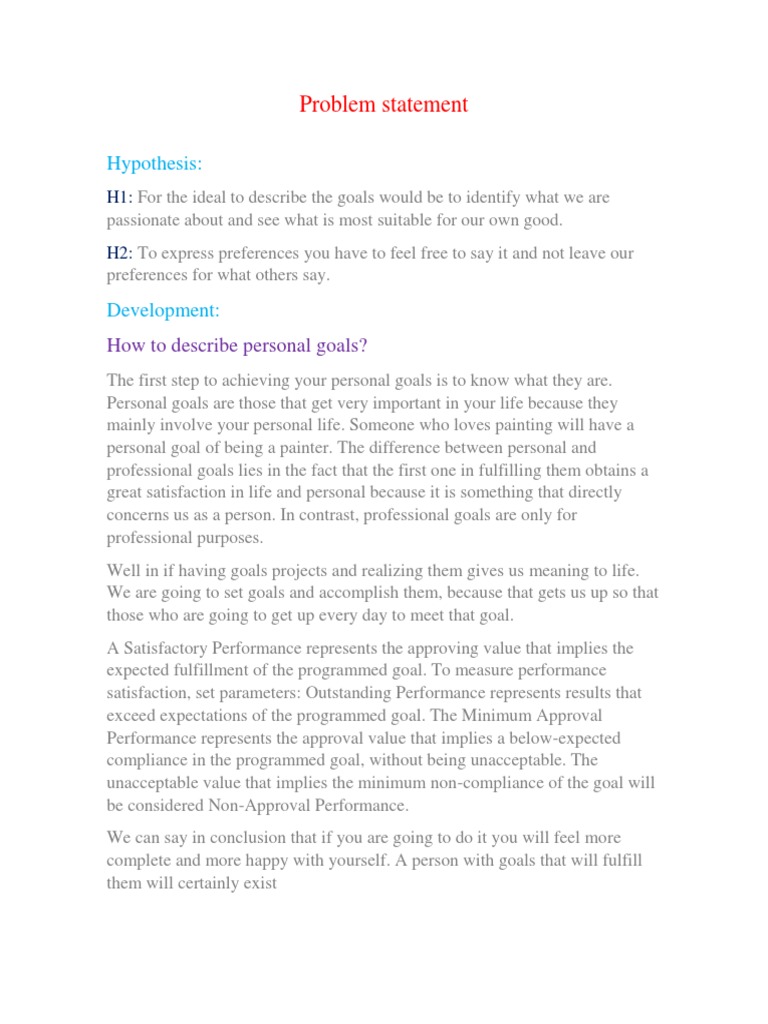 Problem Statement: Hypothesis | PDF | Contentment | Goal