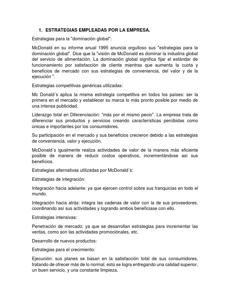 Estrategias de Dominación de McDonald's | PDF | Mc Donald's | Calidad ...