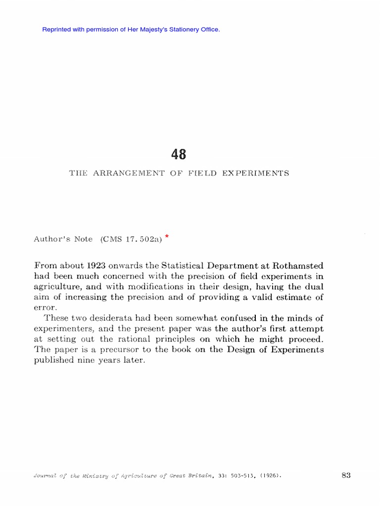 The Arrangement of Field Experiments PDF