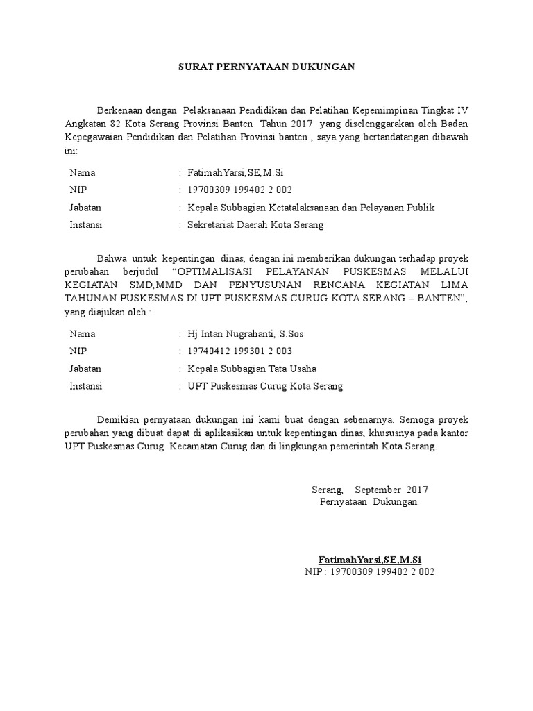 Arsip Surat Pernyataan Dukungan Proper