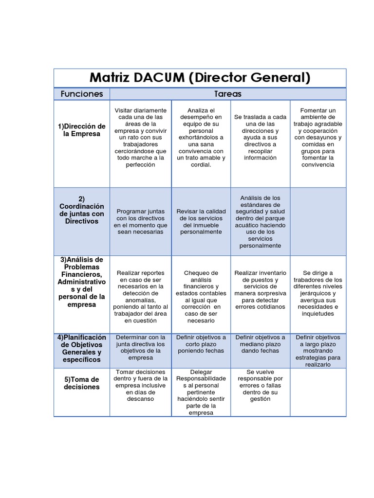 Ejemplo Dacum | Toma de decisiones | Planificación