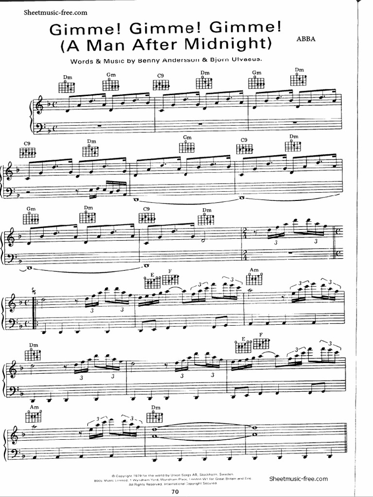 Gimme Gimme Gimme Sheet Music Abba Sheetmusic Free Com Pdf