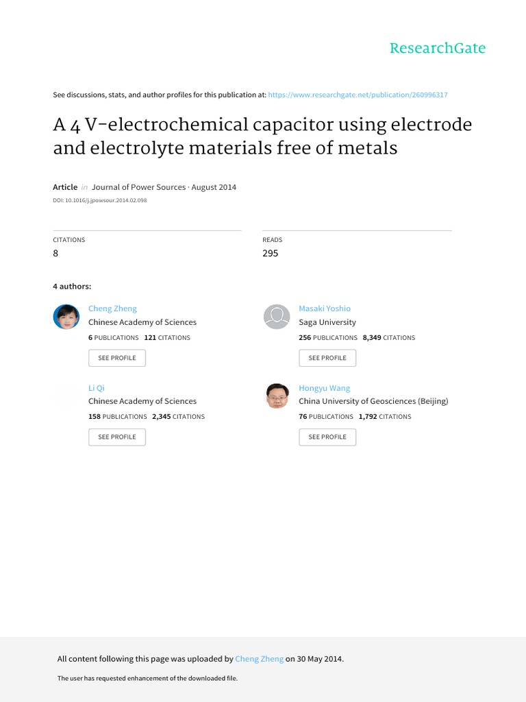2014 JPS 260,1926 A 4 VElectrochemical Capacitor Using Electrode and Electrolyte Materials