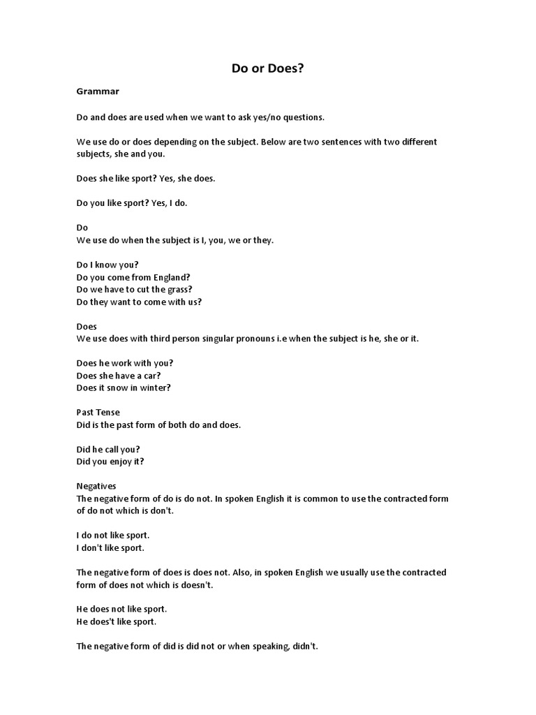 Do or Does | PDF | Language Arts & Discipline | Self-Improvement