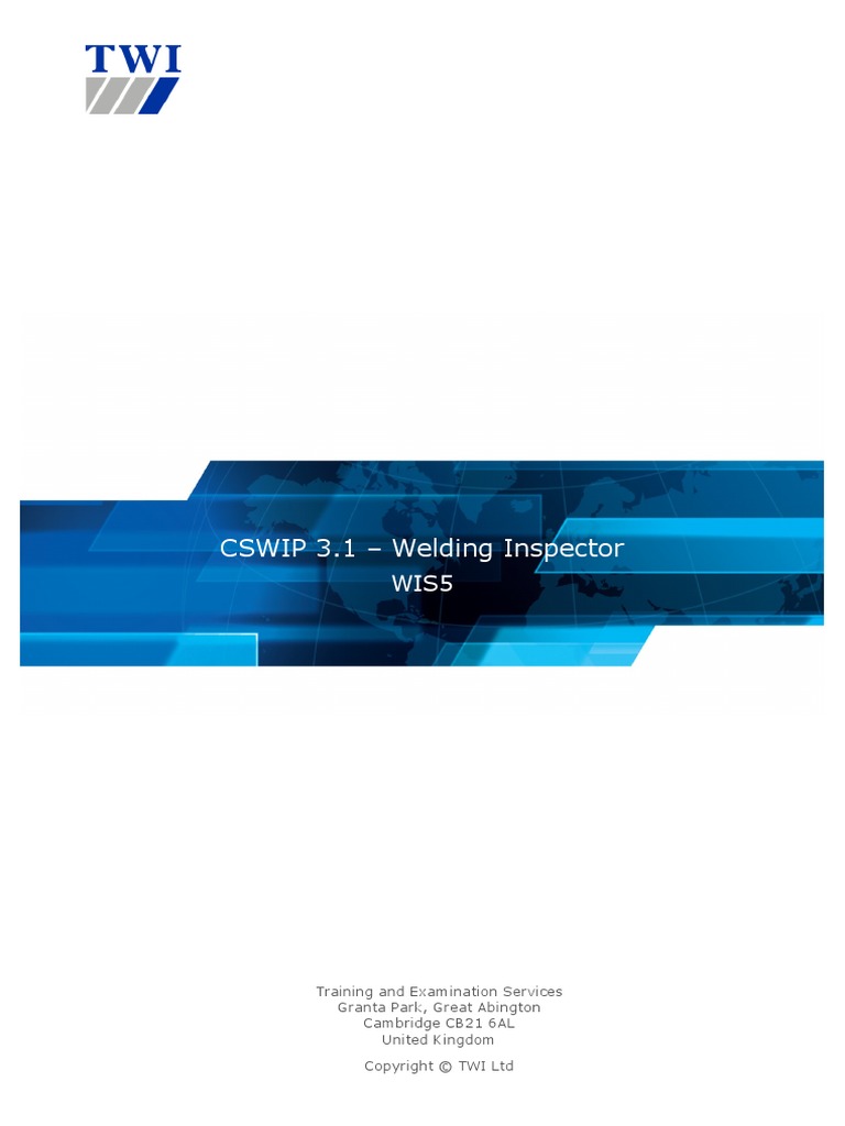 Cswip 3 1 Welding Inspector Wis5 2017 Nondestructive Testing Welding