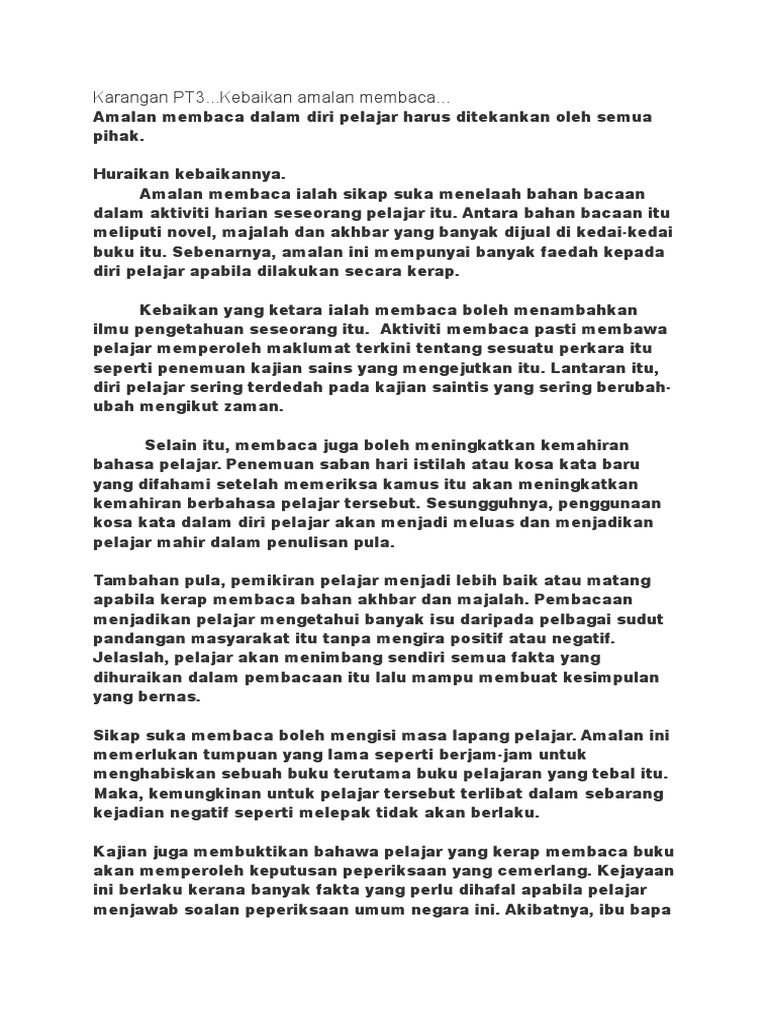 Karangan Pt3 Kebaikan Amalan Membaca