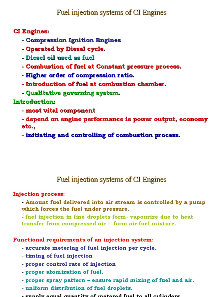 CI Engine Fuel Injection Systems Overview | PDF | Fuel Injection ...