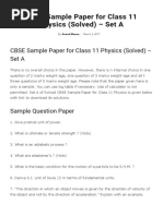 CBSE Sample Paper For Class 11 Physics (Solved) - Set A - AglaSem Schools