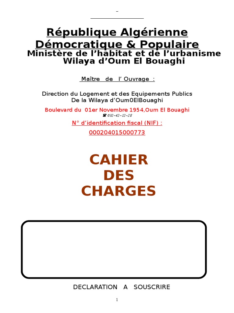 Norme Page De Garde Cahier Des Charge Cahier de Charge | Entrepreneur principal | Assurance