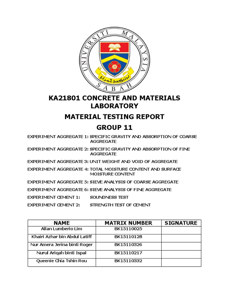 Aggregate and Cement Testing Report | PDF