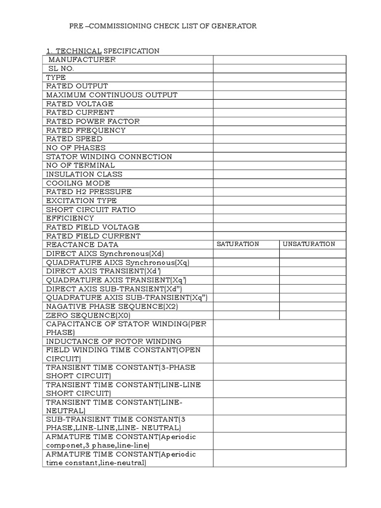 Generator Pre-Commissioning Checklist | PDF | Electric Generator ...