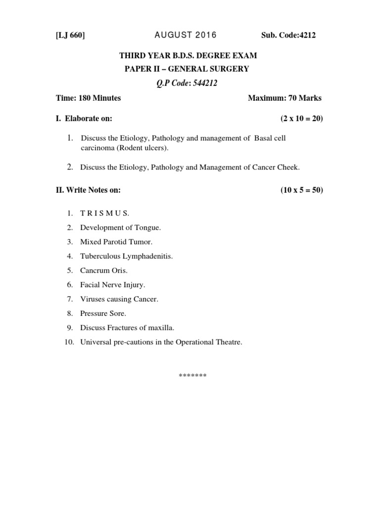 General Surgery Question Papers