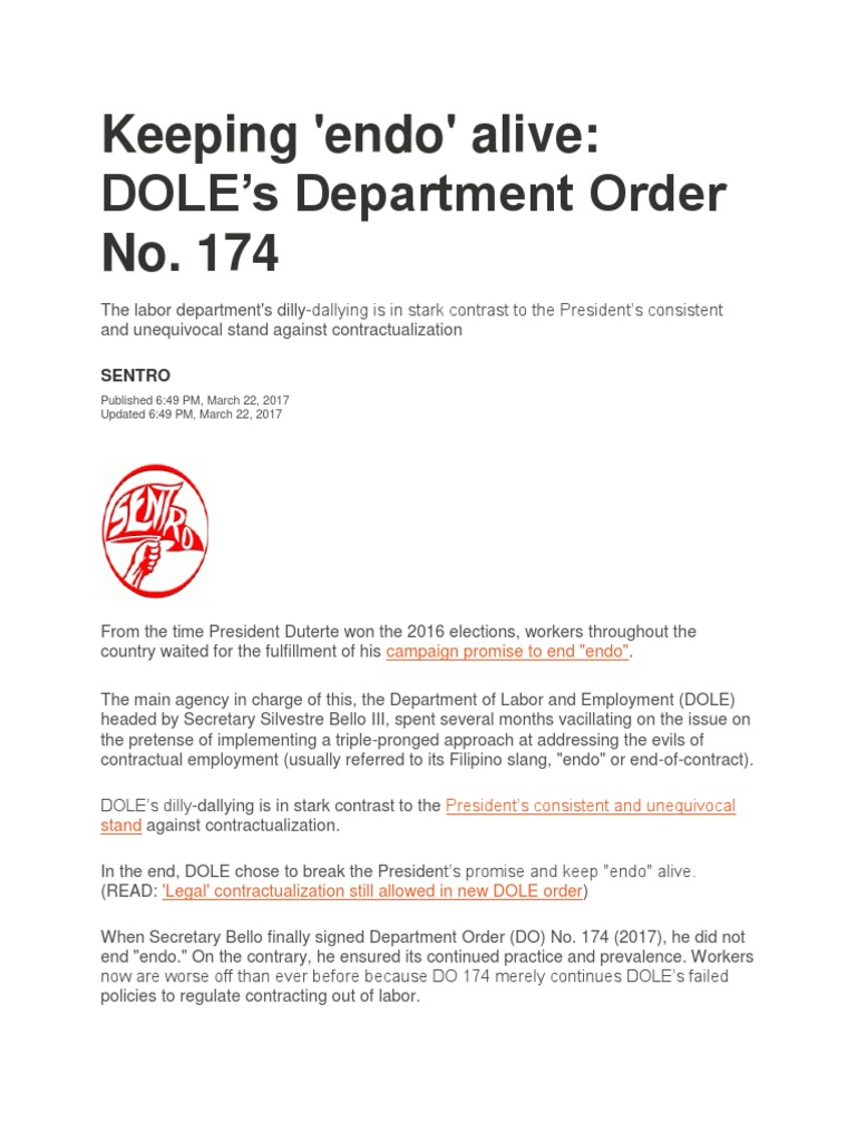 DOLE Department Order No. 174 Analysis | PDF | Employment | Labour Law