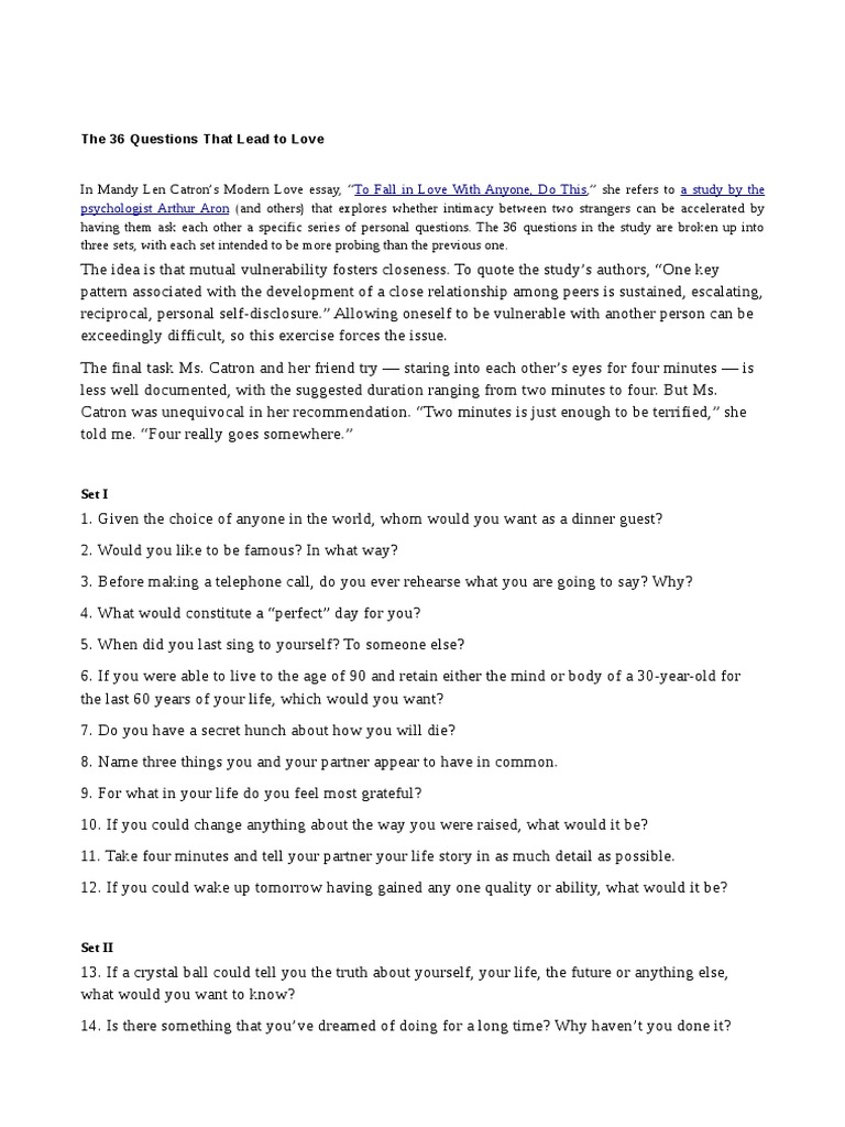 The 36 Questions That Lead To Love | Download Free PDF | Friendship