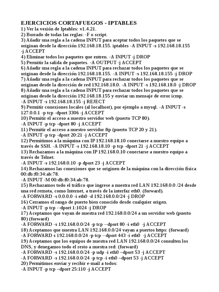 Ejercicios de Iptables y Configuración IP | PDF | Protocolos de capa de ...