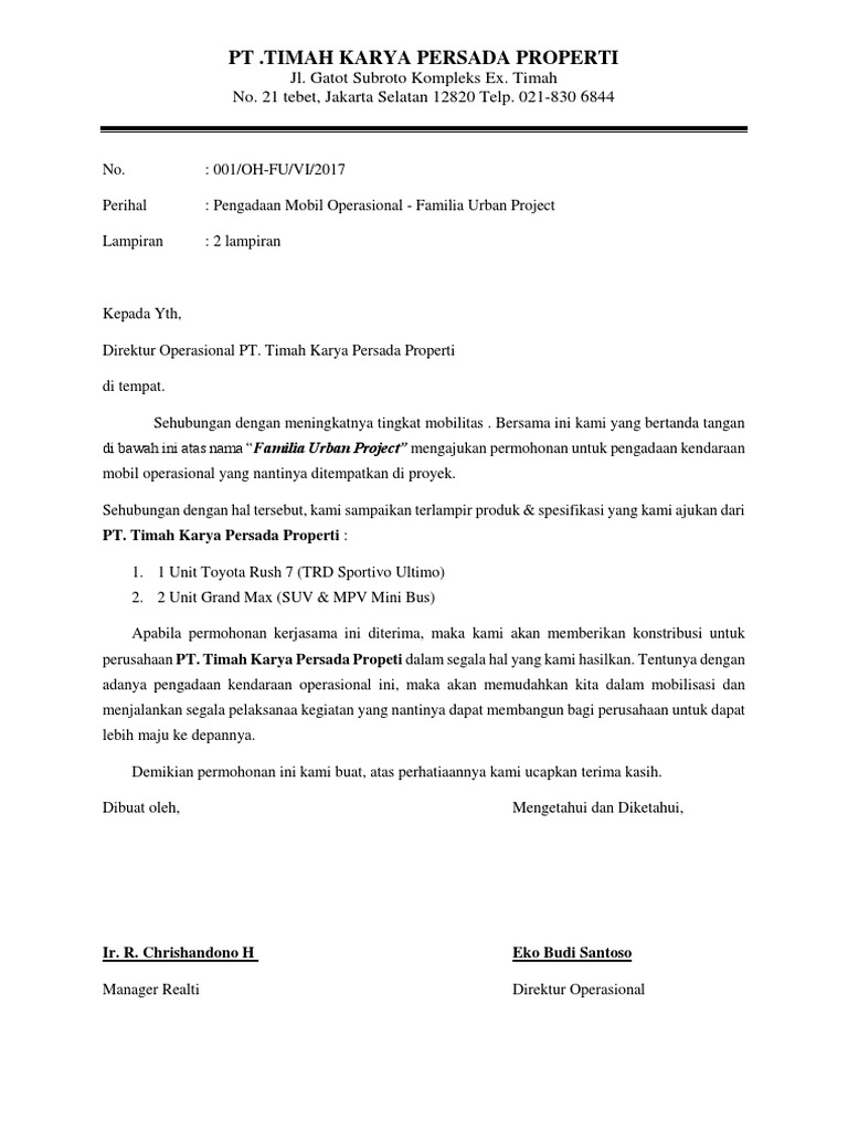 Contoh Surat Permohonan Kendaraan Dinas Roda Dua