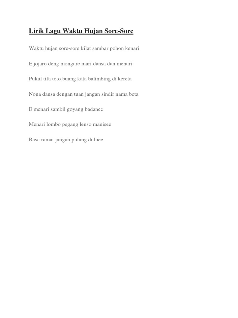 Lirik Lagu Waktu Hujan Sore
