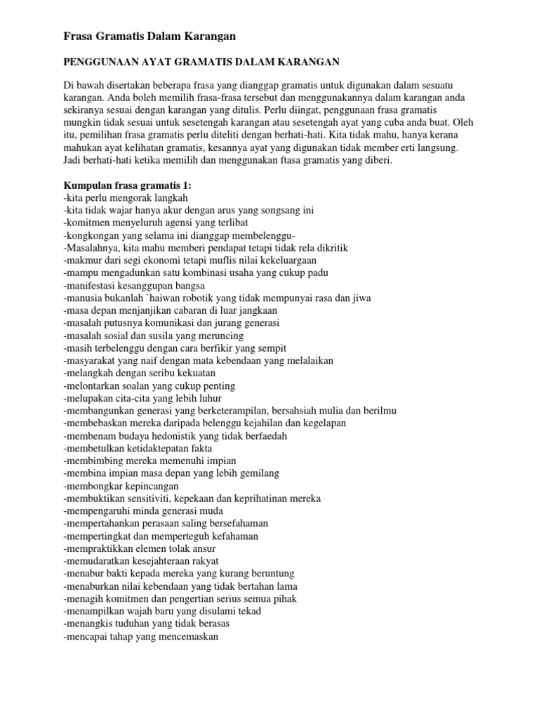 Frasa Gramatis Dalam Karangan Pdf