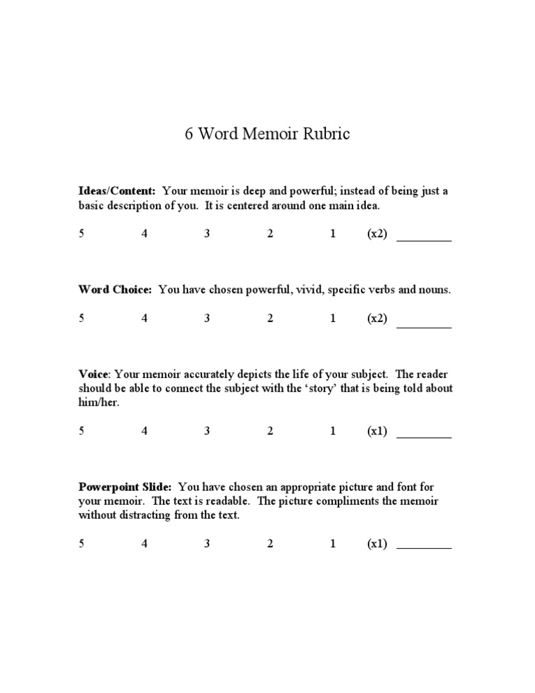 6 Word Memoir Rubric | PDF