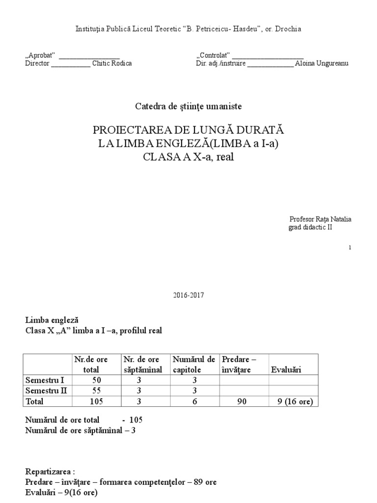 Proiectarea de Lunga Durata La Limba Eng | PDF