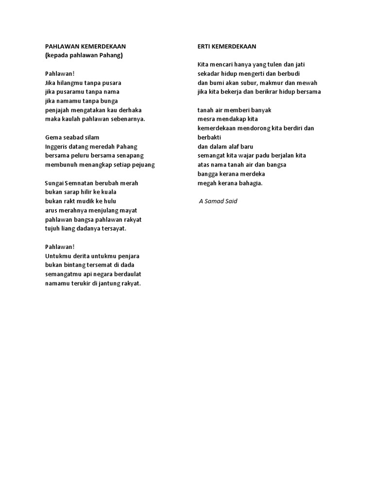 Merdeka Poem Pdf Malaysia