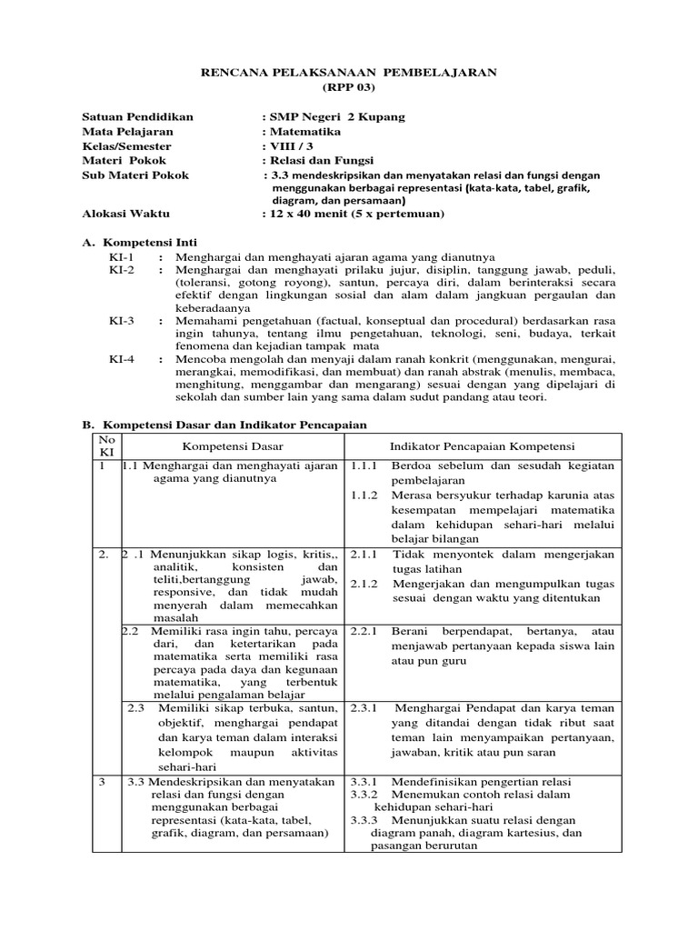 Rpp Relasi Dan Fungsi