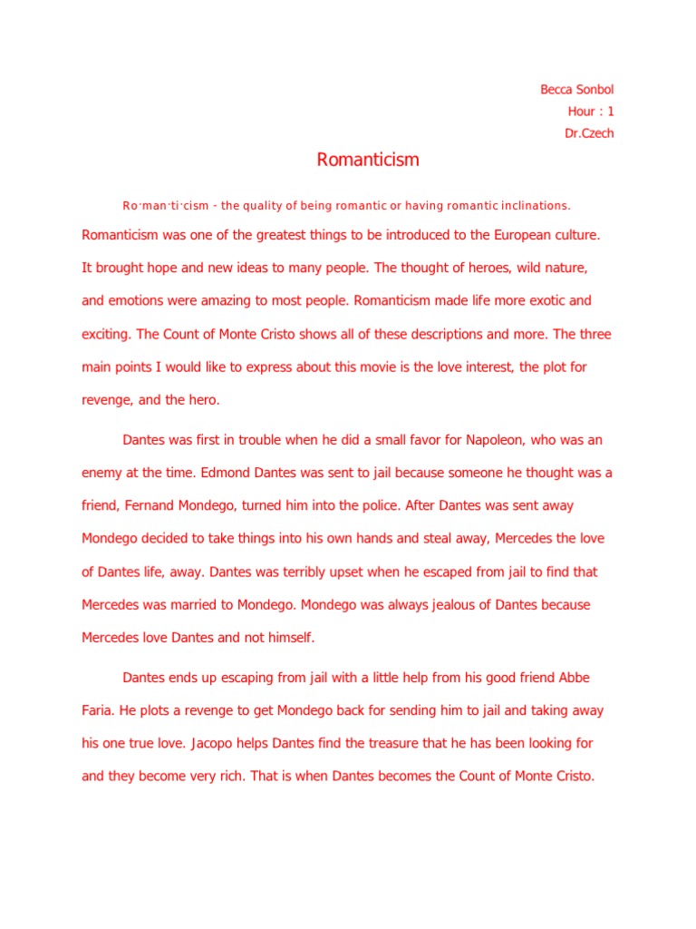Romanticism Pdf The Count Of Monte Cristo Edmond Dantes