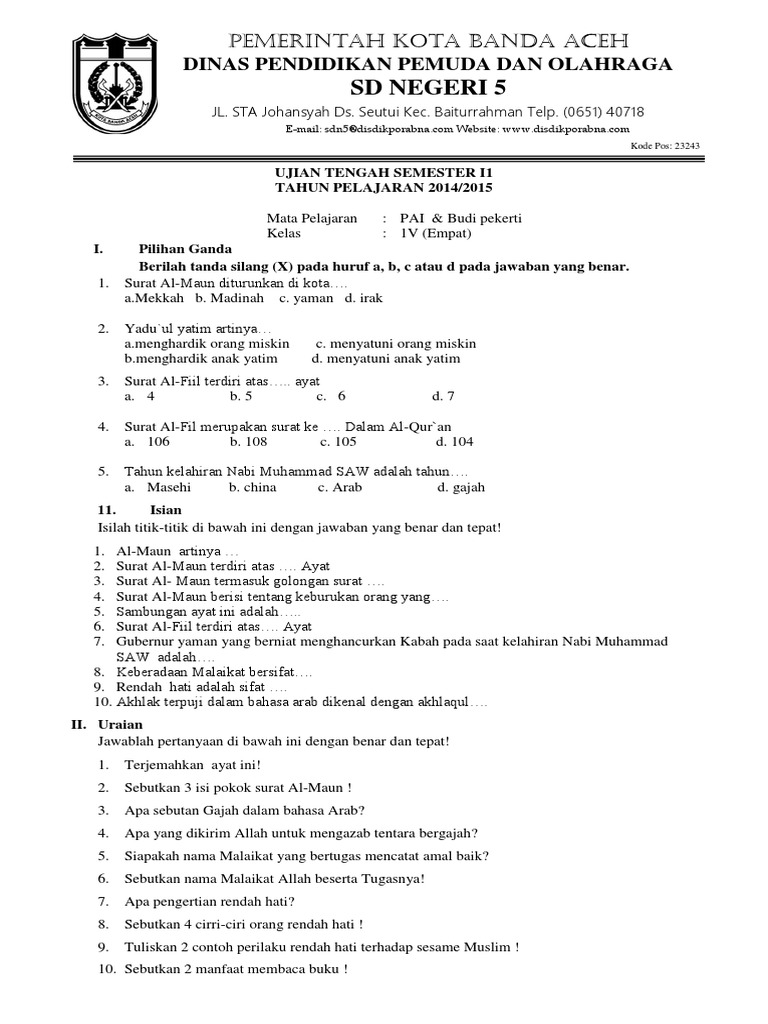 Soal Agama Materi Membaca Qs Alf Fil