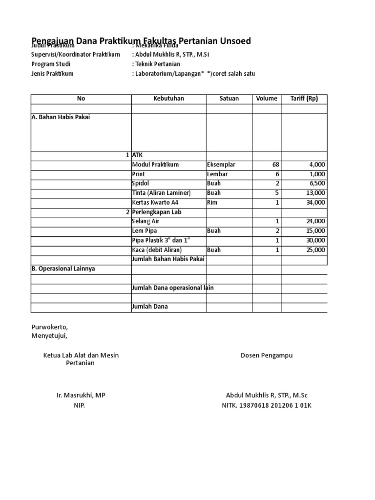 Form Pengajuan Dana Operasional - Guru Paud