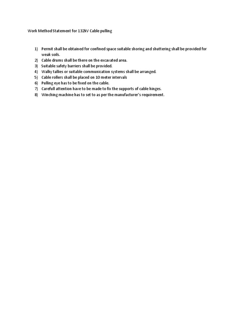 132kV Cable Pulling Method Statement | PDF | Electrical Engineering ...