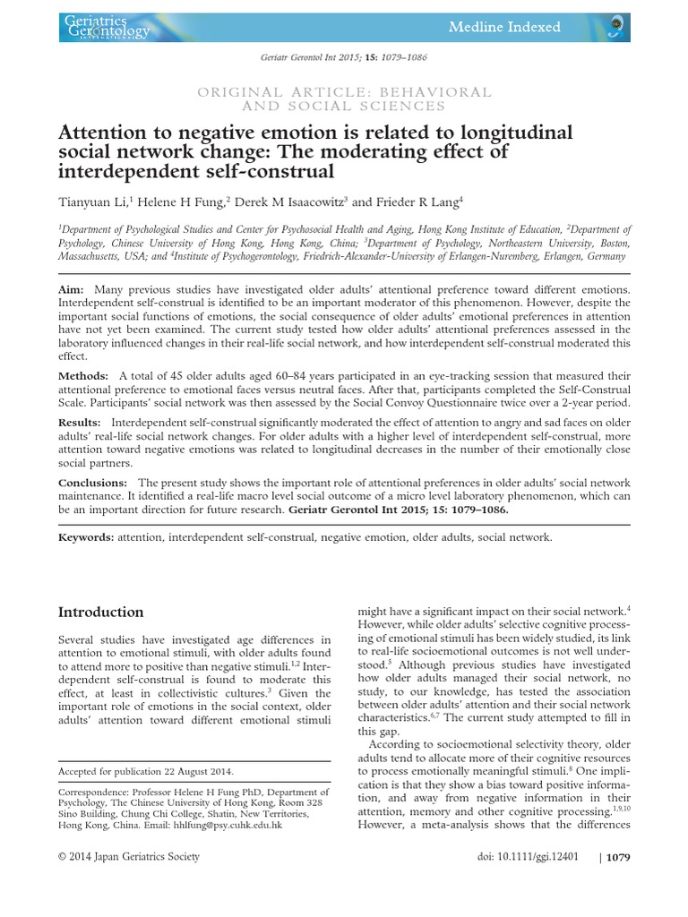 Attention To Negative Emotion Is Related To Longitudinal Social Network ...