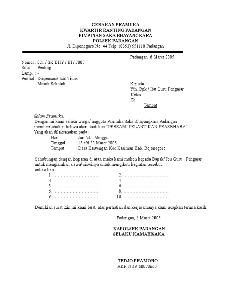 Contoh Surat Dispensasi Untuk Guru