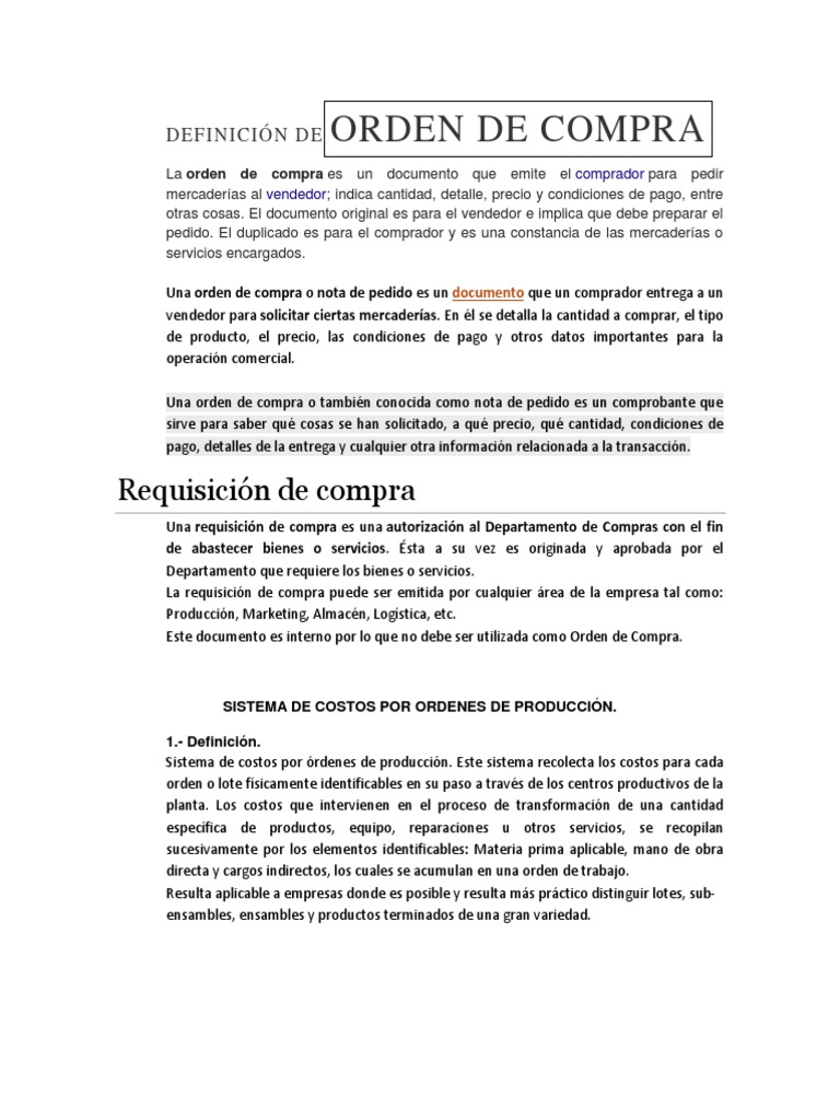 Definición De orden de Compra | Costo | Precios | Prueba gratuita de 30 ...