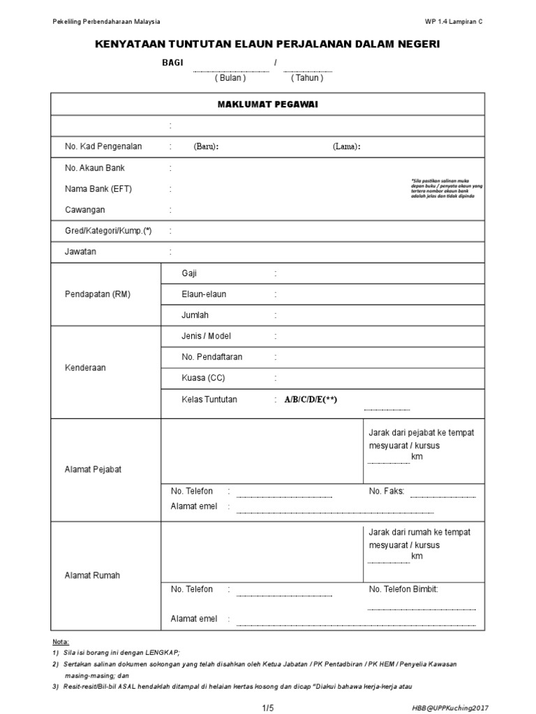 Lampiran C Borang Tuntutan Perjalanan Dalam Negeri Upp Kuching 2017 Kosong Pdf
